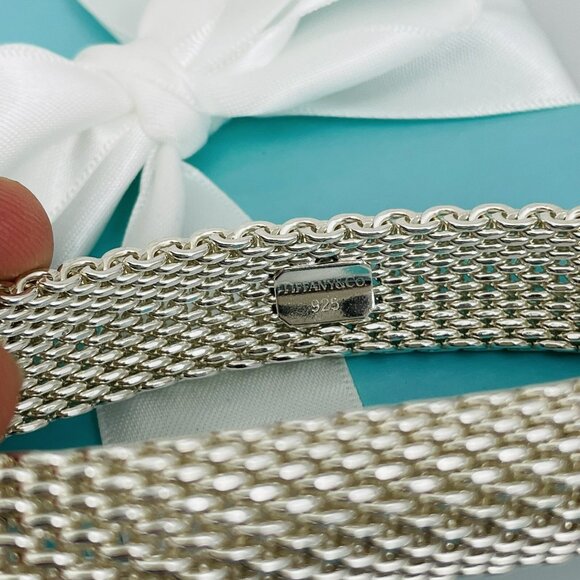 7.25" Tiffany & Co Somerset Flexible Mesh Weave Bangle Bracelet in Silver - Picture 3 of 8